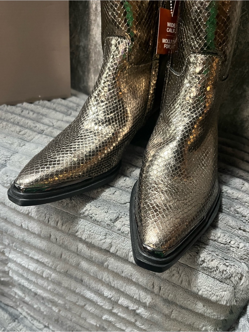Franco Sarto Tall women's boots western feel metallic snake skin LEATHER - Picture 6 of 7